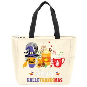 Halloween Happy Hallothanksmas Coffee Latte Thanksgiving Zip Tote Bag