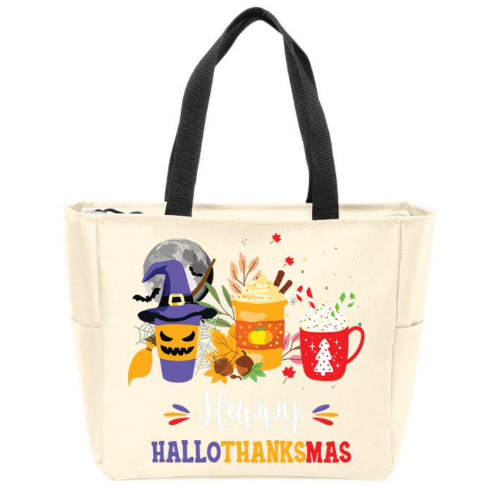 Halloween Happy Hallothanksmas Coffee Latte Thanksgiving Zip Tote Bag