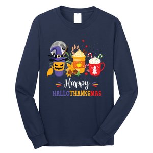 Halloween Happy Hallothanksmas Coffee Latte Thanksgiving Long Sleeve Shirt