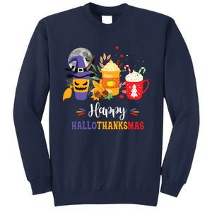 Halloween Happy Hallothanksmas Coffee Latte Thanksgiving Tall Sweatshirt