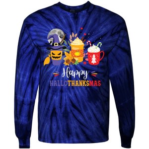 Halloween Happy Hallothanksmas Coffee Latte Thanksgiving Tie-Dye Long Sleeve Shirt