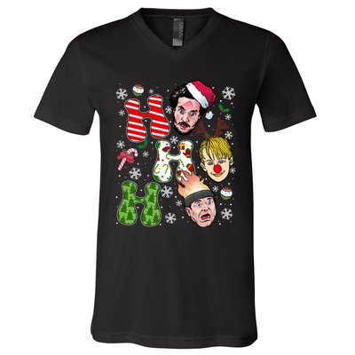 Ho Ho Ho Home Alone Movie Kevin And Wet Bandits Christmas Xmas Holiday V-Neck T-Shirt