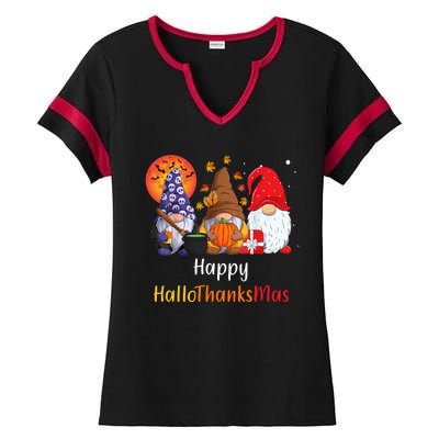 Happy Hallothanksmas Holiday Gnomes Ladies Halftime Notch Neck Tee