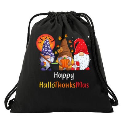 Happy Hallothanksmas Holiday Gnomes Drawstring Bag