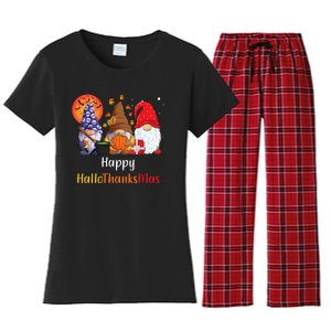 Happy Hallothanksmas Holiday Gnomes Women's Flannel Pajama Set