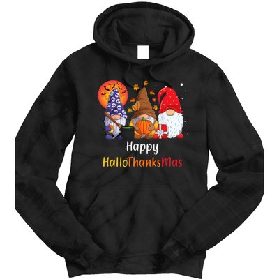 Happy Hallothanksmas Holiday Gnomes Tie Dye Hoodie