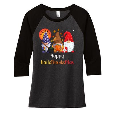 Happy Hallothanksmas Holiday Gnomes Women's Tri-Blend 3/4-Sleeve Raglan Shirt