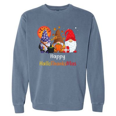 Happy Hallothanksmas Holiday Gnomes Garment-Dyed Sweatshirt