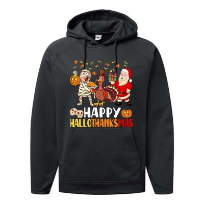 Happy Hallothanksmas Halloween Thanksgiving Christmas Day Funny Gift Performance Fleece Hoodie