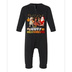 Happy Hallothanksmas Halloween Thanksgiving Christmas Day Funny Gift Infant Fleece One Piece