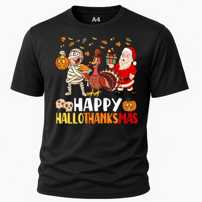 Happy Hallothanksmas Halloween Thanksgiving Christmas Day Funny Gift Cooling Performance Crew T-Shirt