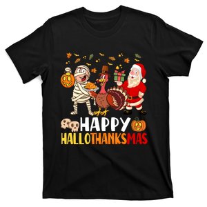 Happy Hallothanksmas Halloween Thanksgiving Christmas Day Funny Gift T-Shirt