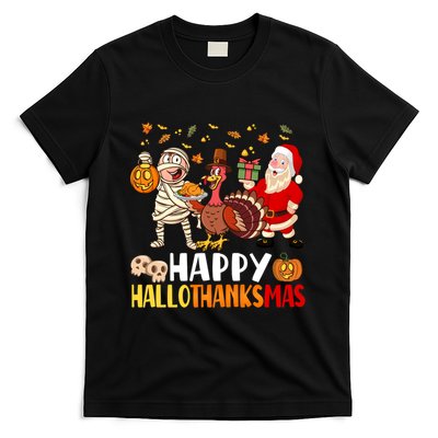 Happy Hallothanksmas Halloween Thanksgiving Christmas Day Funny Gift T-Shirt