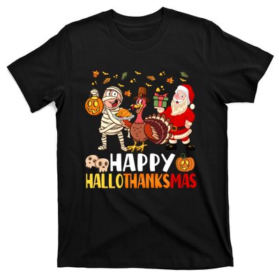 Happy Hallothanksmas Halloween Thanksgiving Christmas Day Funny Gift T-Shirt