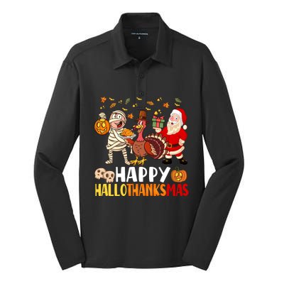 Happy Hallothanksmas Halloween Thanksgiving Christmas Day Funny Gift Silk Touch Performance Long Sleeve Polo