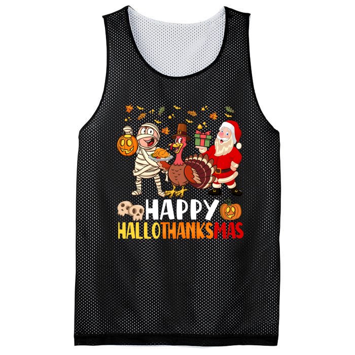 Happy Hallothanksmas Halloween Thanksgiving Christmas Day Funny Gift Mesh Reversible Basketball Jersey Tank