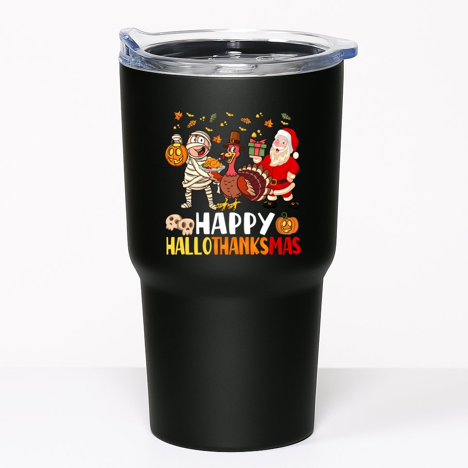 Happy Hallothanksmas Halloween Thanksgiving Christmas Day Funny Gift Tumbler