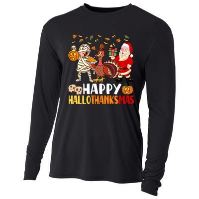 Happy Hallothanksmas Halloween Thanksgiving Christmas Day Funny Gift Cooling Performance Long Sleeve Crew