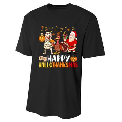 Happy Hallothanksmas Halloween Thanksgiving Christmas Day Funny Gift Performance Sprint T-Shirt