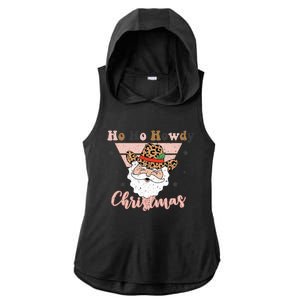 Ho Ho Howdy Pink Retro Christmas Cowboy Santa Holiday Ladies PosiCharge Tri-Blend Wicking Draft Hoodie Tank