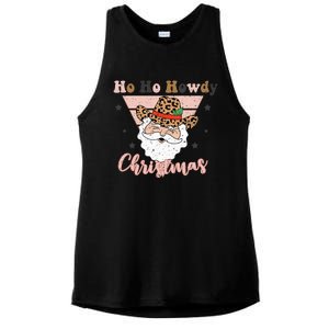 Ho Ho Howdy Pink Retro Christmas Cowboy Santa Holiday Ladies PosiCharge Tri-Blend Wicking Tank