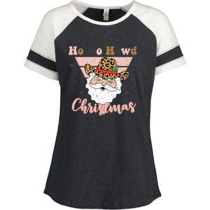 Ho Ho Howdy Pink Retro Christmas Cowboy Santa Holiday Enza Ladies Jersey Colorblock Tee