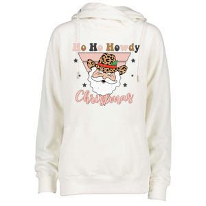 Ho Ho Howdy Pink Retro Christmas Cowboy Santa Holiday Womens Funnel Neck Pullover Hood