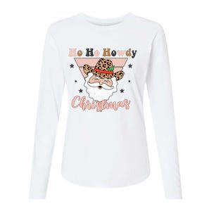 Ho Ho Howdy Pink Retro Christmas Cowboy Santa Holiday Womens Cotton Relaxed Long Sleeve T-Shirt