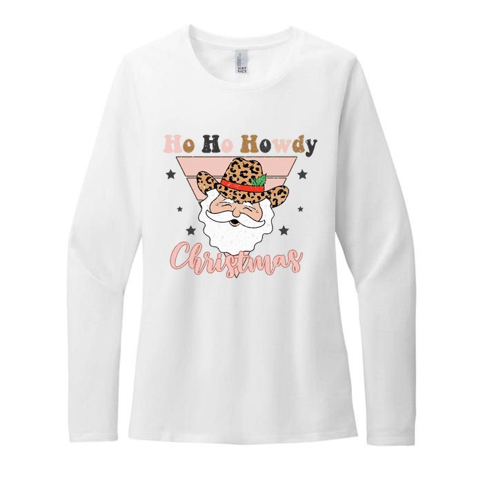 Ho Ho Howdy Pink Retro Christmas Cowboy Santa Holiday Womens CVC Long Sleeve Shirt