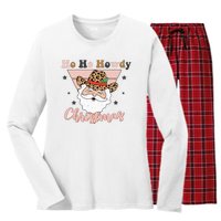 Ho Ho Howdy Pink Retro Christmas Cowboy Santa Holiday Women's Long Sleeve Flannel Pajama Set 