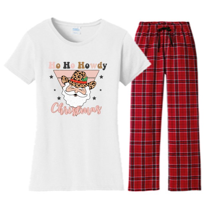 Ho Ho Howdy Pink Retro Christmas Cowboy Santa Holiday Women's Flannel Pajama Set