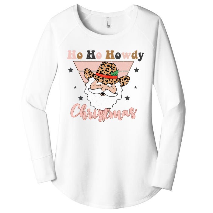 Ho Ho Howdy Pink Retro Christmas Cowboy Santa Holiday Women's Perfect Tri Tunic Long Sleeve Shirt