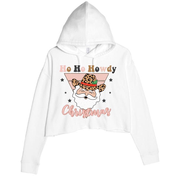 Ho Ho Howdy Pink Retro Christmas Cowboy Santa Holiday Crop Fleece Hoodie