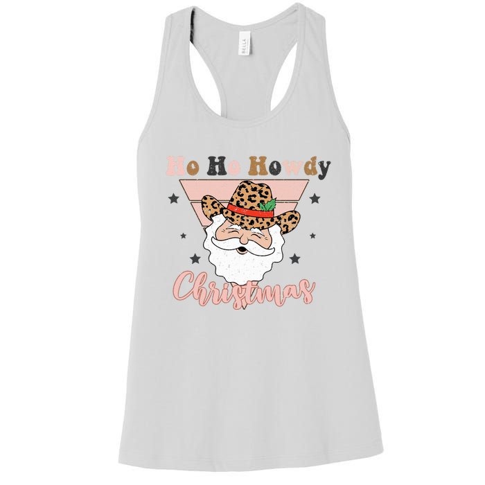 Ho Ho Howdy Pink Retro Christmas Cowboy Santa Holiday Women's Racerback Tank