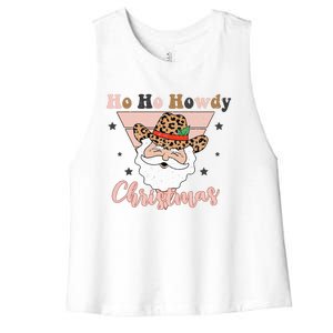 Ho Ho Howdy Pink Retro Christmas Cowboy Santa Holiday Women's Racerback Cropped Tank