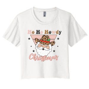 Ho Ho Howdy Pink Retro Christmas Cowboy Santa Holiday Women's Crop Top Tee