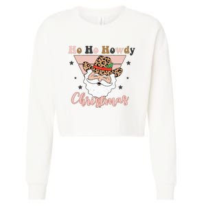 Ho Ho Howdy Pink Retro Christmas Cowboy Santa Holiday Cropped Pullover Crew