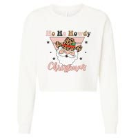 Ho Ho Howdy Pink Retro Christmas Cowboy Santa Holiday Cropped Pullover Crew