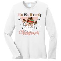 Ho Ho Howdy Pink Retro Christmas Cowboy Santa Holiday Ladies Long Sleeve Shirt