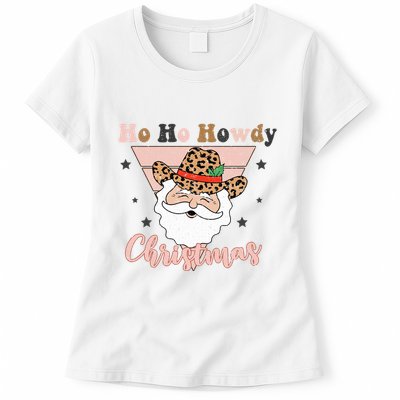 Ho Ho Howdy Pink Retro Christmas Cowboy Santa Holiday Womens T-Shirt