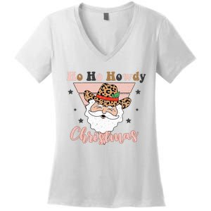 Ho Ho Howdy Pink Retro Christmas Cowboy Santa Holiday Women's V-Neck T-Shirt