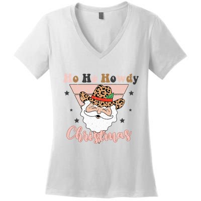 Ho Ho Howdy Pink Retro Christmas Cowboy Santa Holiday Women's V-Neck T-Shirt