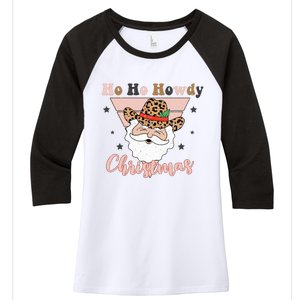 Ho Ho Howdy Pink Retro Christmas Cowboy Santa Holiday Women's Tri-Blend 3/4-Sleeve Raglan Shirt