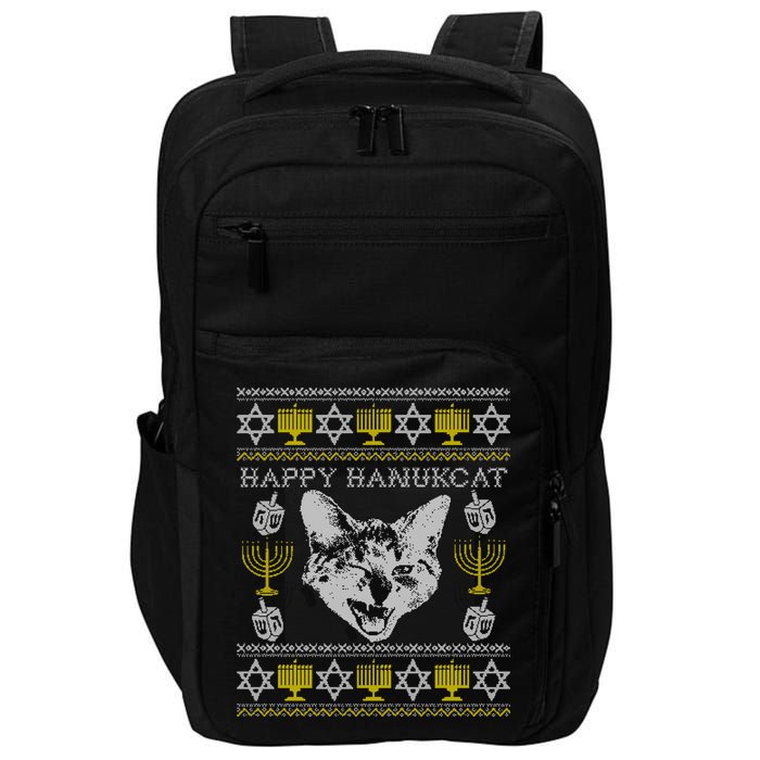 Happy Hanukcat Hannukah Jewish Cat Ugly Christmas Sweater Gift Impact Tech Backpack