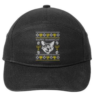 Happy Hanukcat Hannukah Jewish Cat Ugly Christmas Sweater Gift 7-Panel Snapback Hat