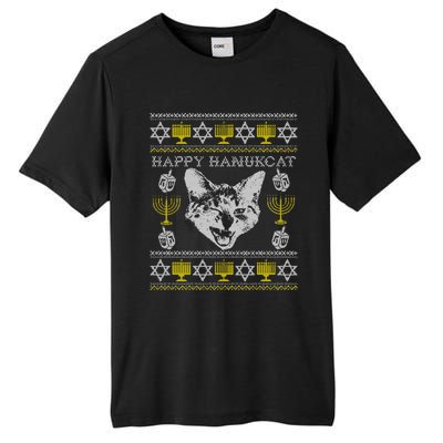 Happy Hanukcat Hannukah Jewish Cat Ugly Christmas Sweater Gift Tall Fusion ChromaSoft Performance T-Shirt