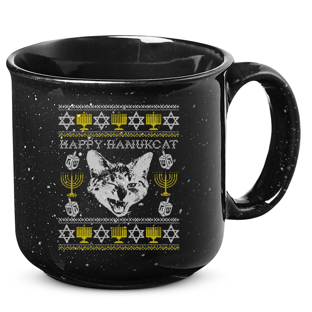Happy Hanukcat Hannukah Jewish Cat Ugly Christmas Sweater Gift 15oz Campfire Ceramic Mug