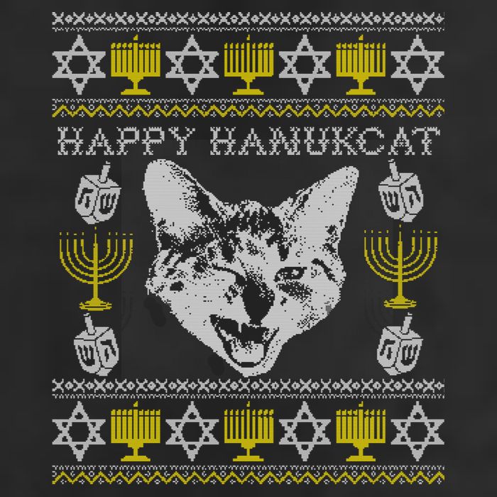 Happy Hanukcat Hannukah Jewish Cat Ugly Christmas Sweater Gift Hat