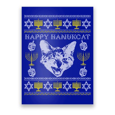Happy Hanukcat Hannukah Jewish Cat Ugly Christmas Sweater Gift Poster