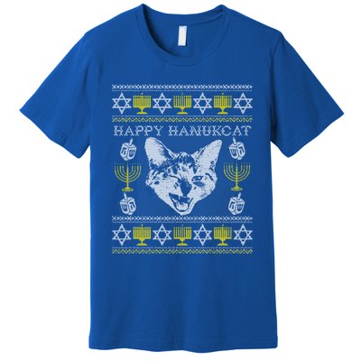 Happy Hanukcat Hannukah Jewish Cat Ugly Christmas Sweater Gift Premium T-Shirt